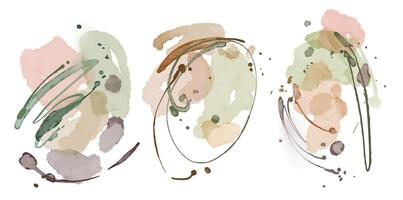 Watercolor abstract arrangement of green, brown, and red on a white background vector
