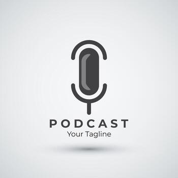 podcast logo template design with modern trendy microphone audio Podcasts for studio interview multimedia and web design template vector