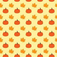 A simple pattern with pumpkins. Thanksgiving backdrop. Autumn decorative seamless pattern with orange pumpkins and leaves. Best for textile, print, wrapping paper, and festive decoration. Halloween . vector