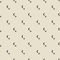 Seamless pattern with moon and stars on a beige background. Female boho celestial seamless pattern in minimal modern style. Background for cosmetics, tattoos, spa, and social media. vector