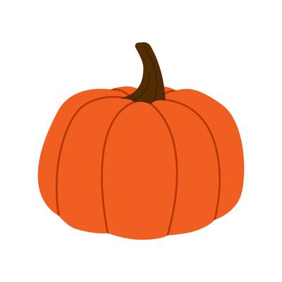 Flat-style pumpkin isolated on a white background. Autumn orange pumpkin. Thanksgiving design. Elements for autumn decorative design, Halloween invitations, and harvest