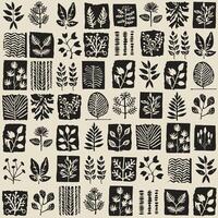 Modern botanical background in minimal stamping style. Trendy groovy leaf pattern, flower pattern, and abstract pattern. vector
