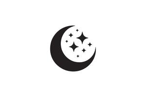 A black and white logo of a crescent with stars vector