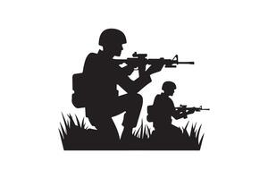 Silhouette of two soldiers with guns on a white background vector
