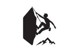 A silhouette of a man climbing on a rock vector