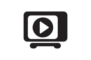 A black and white image of a television with a play button vector