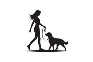 A silhouette of a woman walking a dog vector