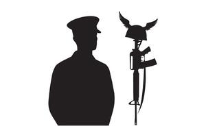 Silhouette of a soldier with a gun and an eagle vector
