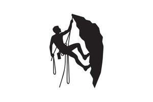 Silhouette of a man climbing on a rock vector