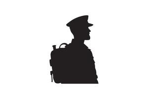A silhouette of a man in uniform with a backpack vector