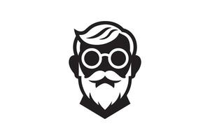 A black and white logo of a man with glasses and a beard vector