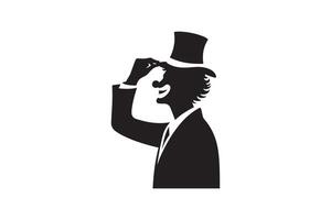 A man in a top hat and suit is holding a magnifying glass vector