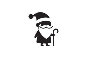 A black and white silhouette of a santa claus with a cane vector