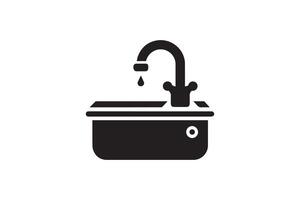 A black and white illustration of a sink with a faucet vector