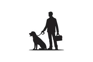 Silhouette of a man with a dog on a leash vector