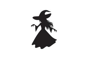 A silhouette of a witch in a long dress vector