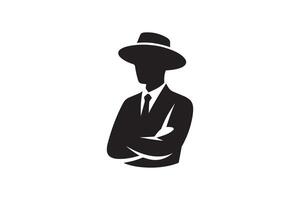 A silhouette of a man in a hat and suit vector