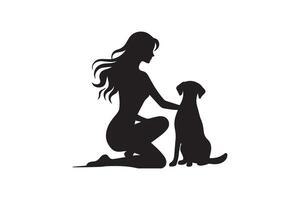 Silhouette of a woman with a dog on a white background vector