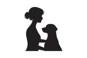 Silhouette of a woman holding a dog vector