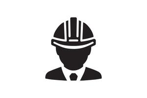 A black and white silhouette of a man in a hard hat vector