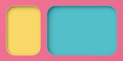 Two of 3D yellow and light blue rounded rectangle frames paper cut style on pink background graphic illustration. vector