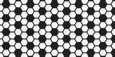 Black and white hexagon soccer ball pattern paper cut style graphic illustration. Honeycomb monochromatic background. vector