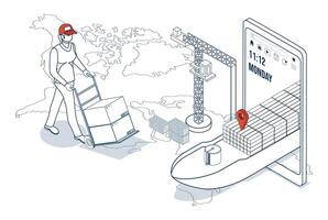 Maritime transport, involving container ships and cargo planes, plays a vital role in global logistics, facilitating seamless import and export activities. vector