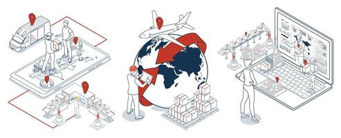 Worldwide delivery services are powered by global logistics, offering customers various shipping options and streamlined online order management. vector
