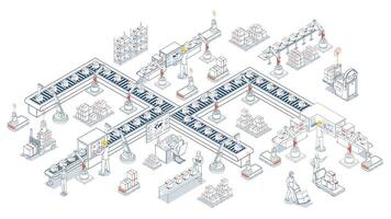 Smart warehouse automation systems utilize AGVs and AMRs for efficient material handling vector