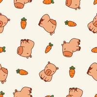 Seamless Pattern of Capybara Animal Carrot Background for Fashion Wrapping Print Fabric Surface vector