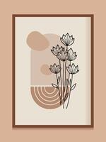 Minimalist boho illustration with floral elements and abstract shapes in a neutral color palette vector