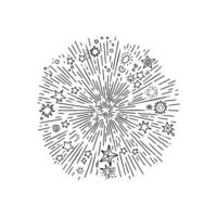 Doodle illustration of fireworks, Light explosion with stars and sparkling effects vector