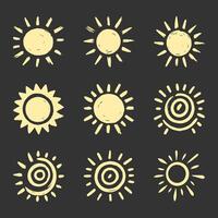 Vintage Sun Doodle Illustration Set with Rough Style and Unique Texture vector