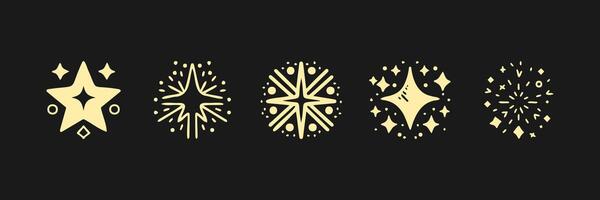 Collection of five unique decorative starburst designs on a dark background showcasing various styles and shapes vector