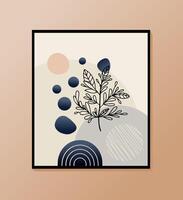 Minimalist illustration with floral elements and abstract shapes in a neutral color palette vector
