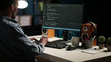 Network operator upgrading script and combining HTML code with IT language in terminal interface. Self employed hardware programmer in control of databases, technical support. Camera B. video