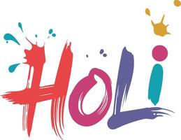 the word holi is painted in colorful paint vector