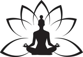 silhouette of a woman in lotus position with a flower in the background vector