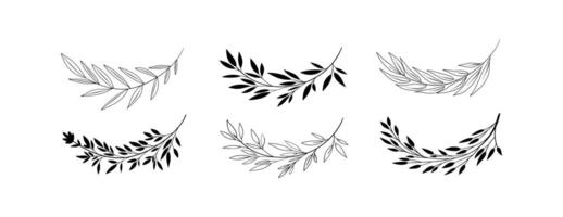A floral botanical set with six elegant hand-drawn wreath with branches in black and white. Perfect for branding, logos, wedding invitations, and modern design projects. vector
