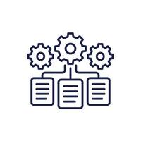 data management line icon with documents and gears vector