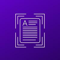 Text, document scan icon, character recognition line vector