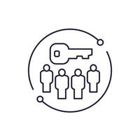 Collective ownership icon, people and key, line vector