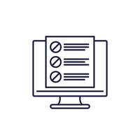 blacklist icon with computer, line vector