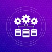 data management icon with documents and gears, vector