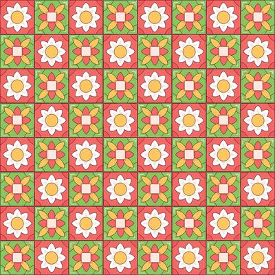 Tile seamless floral pattern design with colorful motifs background.