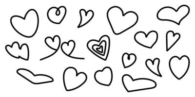 Heart outline set with thick lines, hand-drawn vector
