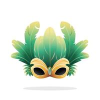 Carnival mask with green and yellow feathers, isolated on white background vector