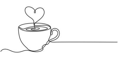 Continuous one line drawing of a Coffee cup with heart vector