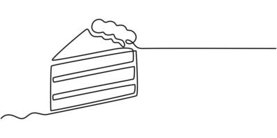 Cheesecake continuous one line art drawing of tart vector