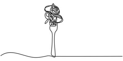 Single continuous one line drawing of delicious spaghetti with fork vector